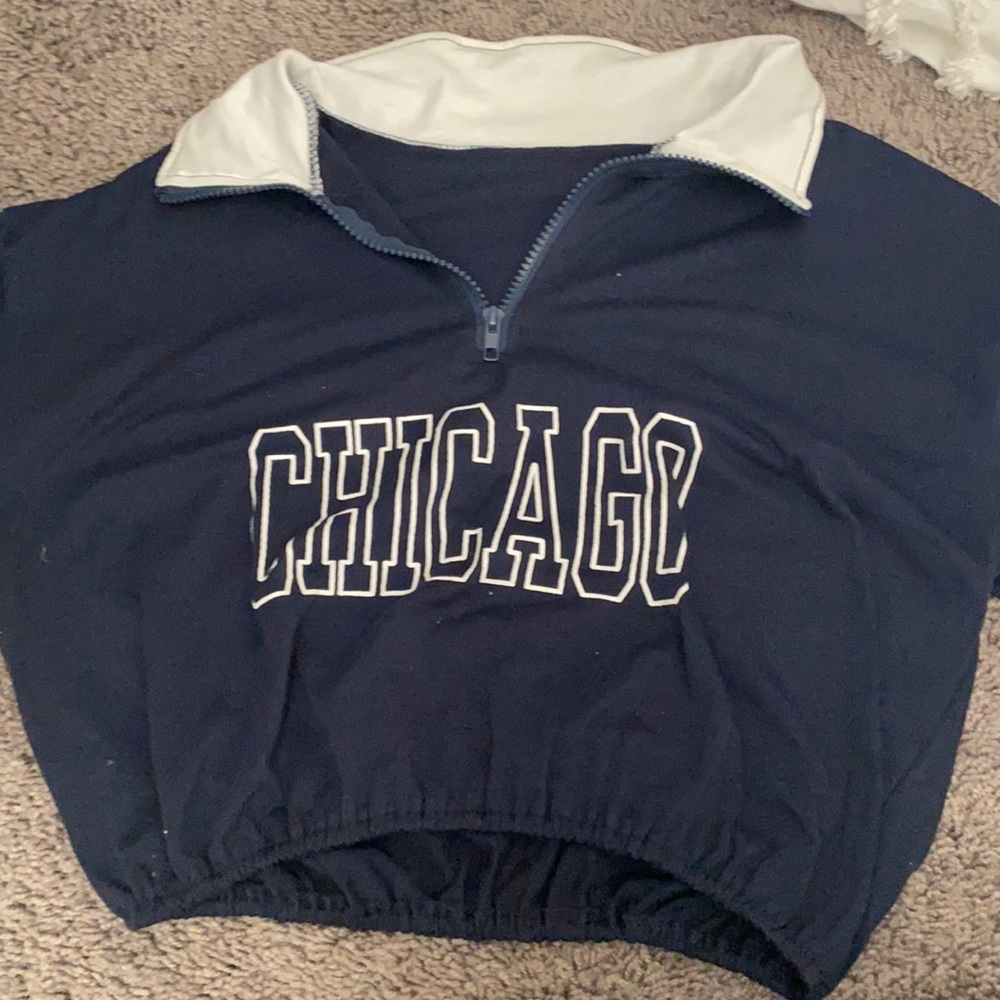 White collared zip up Chicago shirt
